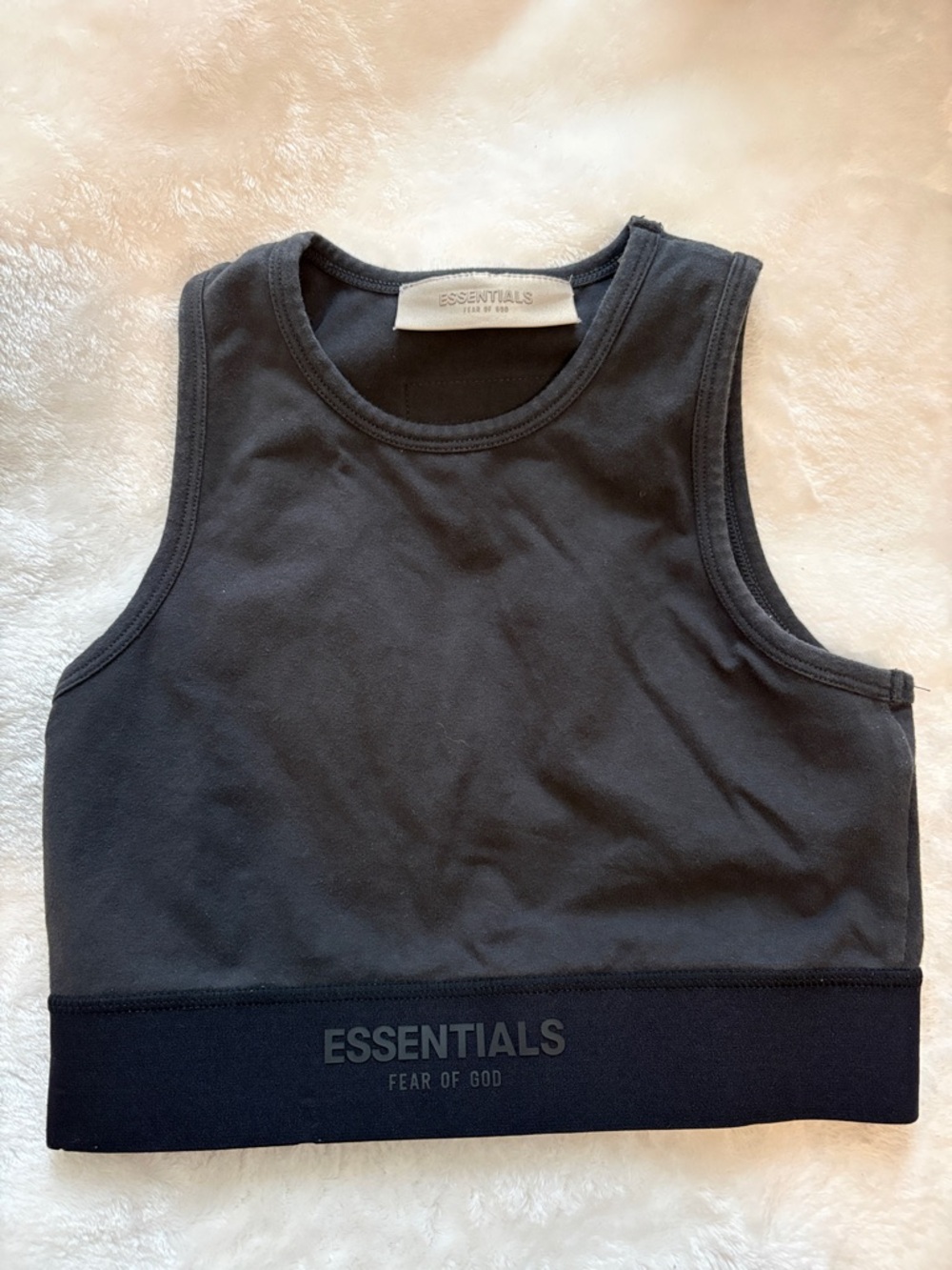 Essentials Black Branded Cropped Tank